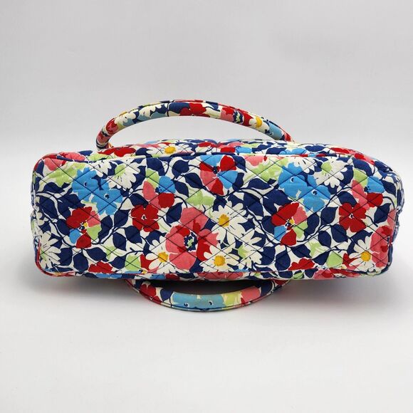 Vera Bradley 2012 Summer Cottage Blue Red Quilted Bowler Shoulder Bag - Picture 6 of 11